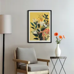Sarı Arka Planda Botanik Poster