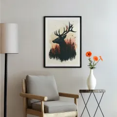 Orman ve Geyik Silueti Poster