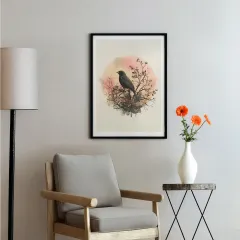 Siyah Kuş ve Doğal Dallar Poster